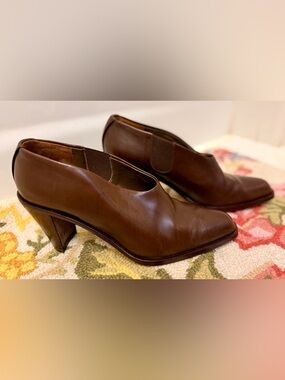 VIA SPIGA Rare Vintage Brown Leather Pointed Toe Block Heel Ankle Shootie - 6.5